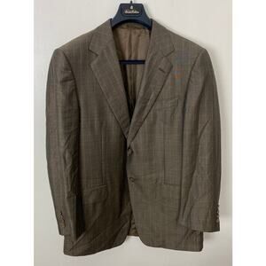 Men Ermenegildo Zegna 2-button plaid wool silk blend blazer sport jacket, 38